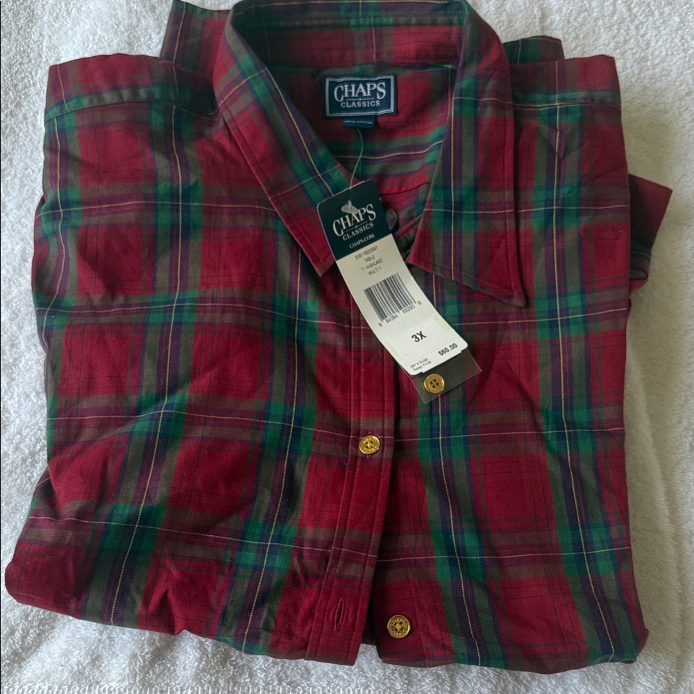Chaps Classic Red and Green Plaid Button Down Shirt